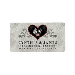 Gray Black & White Skeletons Herz Hochzeitsadresse Adressaufkleber