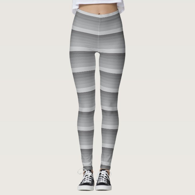 Gray, Black, White Stripes Leggings (Vorderseite)