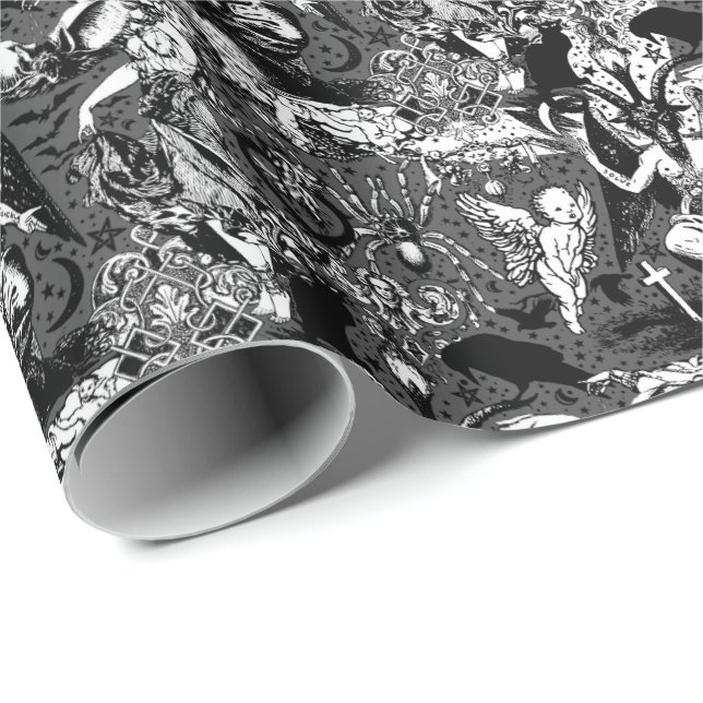Gray Black Witchy Gothic Viktorianisch Goth Baphom Geschenkpapier (Rolleneckpunkt)
