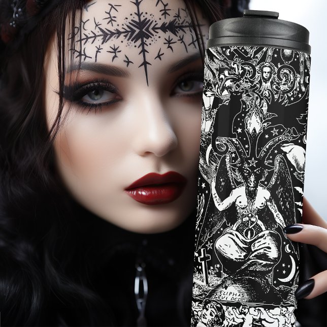 Gray Black Witchy Gothic Viktorianisch Goth Baphom Thermosbecher (Von Creator hochgeladen)
