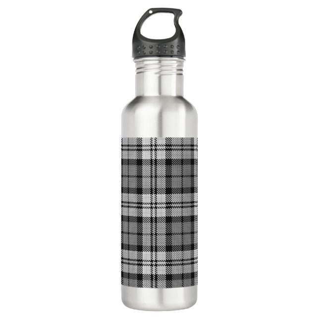 Gray Blackwatch Tartan Kariertes Design Edelstahlflasche (Vorderseite)