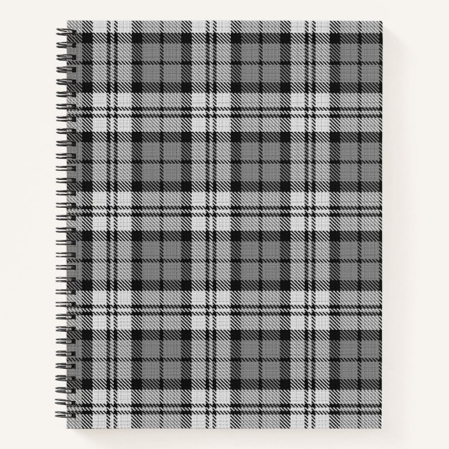 Gray Blackwatch Tartan Kariertes Design Notizbuch (Vorderseite)