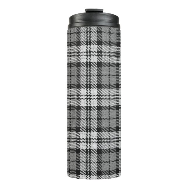 Gray Blackwatch Tartan Kariertes Design Thermosbecher (Vorderseite)