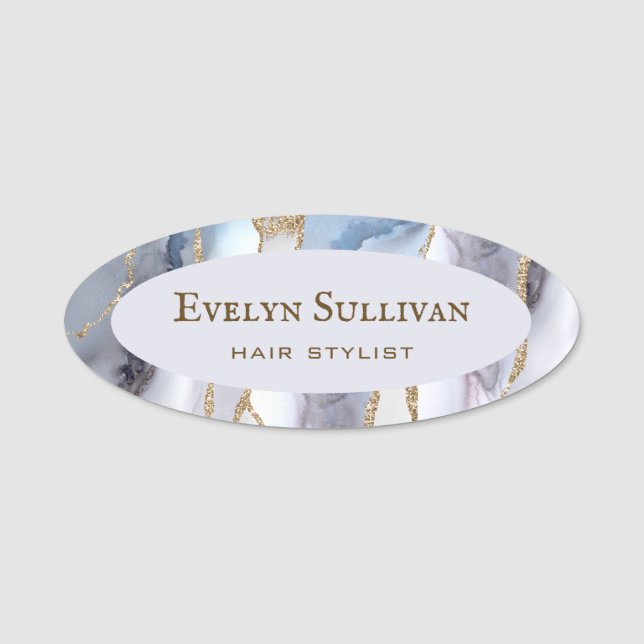 Gray Blue Agate Name Tag Namensschild (Vorderseite)