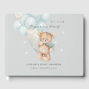 Gray Blue Bearly Wait Bär Balloon Baby Dusche Gästebuch