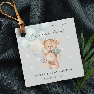 Gray Blue Bearly Wait Bär Balloon Baby Dusche Geschenkanhänger