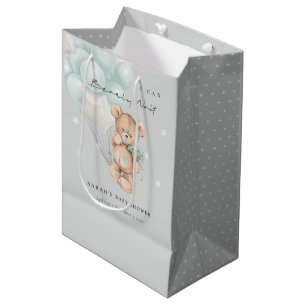 Gray Blue Bearly Wait Bär Balloon Baby Dusche Mittlere Geschenktüte