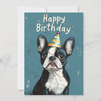 Gray-Blue Boston Terrier Birthday Party Einladung