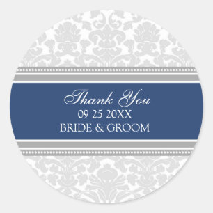 Gray Blue Damask Vielen Dank Gastgeschenk Hochzeit Runder Aufkleber