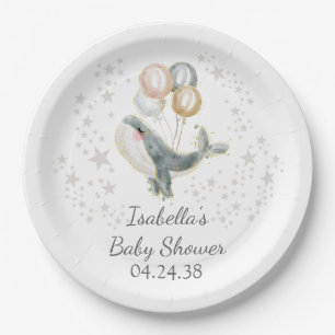 Gray Blue Gold Watercolor Niedlich Whale Baby Dusc Pappteller