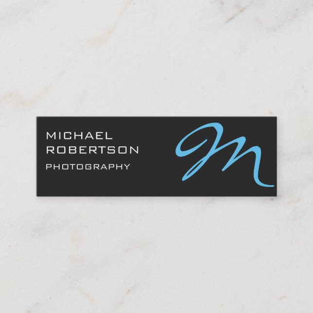 Gray Blue Monogram Fotograf Business Card Mini Visitenkarte (Vorderseite)