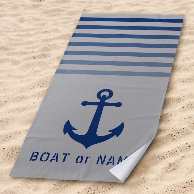 Gray Blue Nautical Anchor Ihr Name oder Boot Strandtuch (Von Creator hochgeladen)