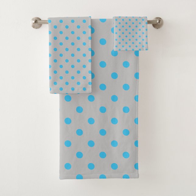 Gray Blue Polka Dot Badhandtuch Set (Insitu)