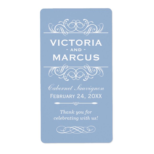 Gray Blue Wedding Wine Bottle Monogram Fevor (Vorne)
