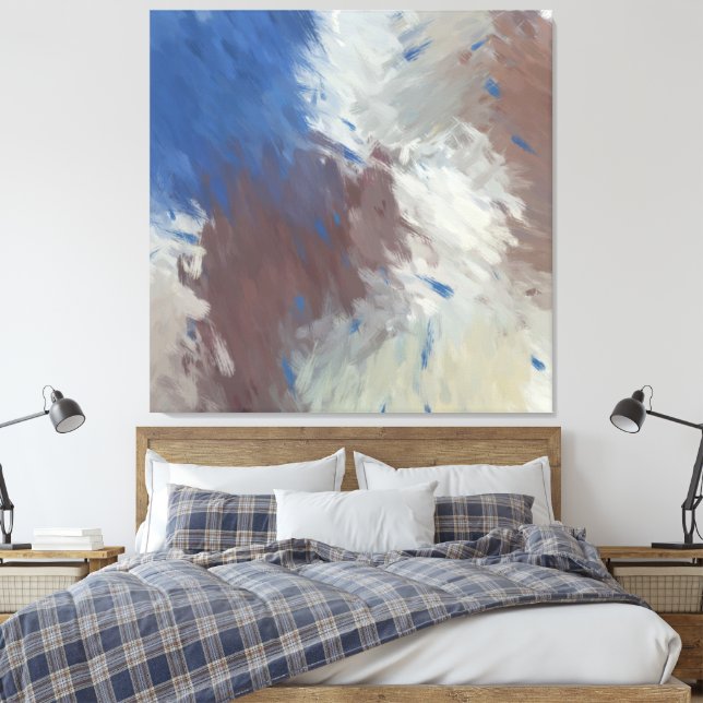  Gray Blue White Abstract Brushstrokes Leinwanddruck (Insitu (Schlafzimmer))