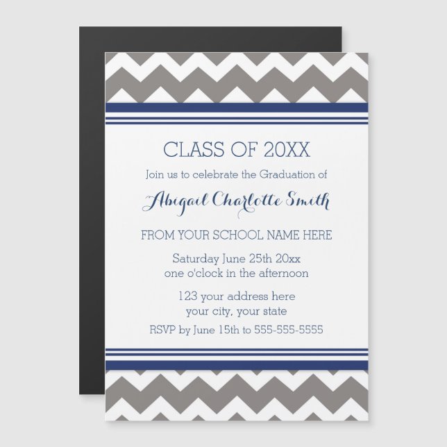Gray Blue Zickzack Graduation Party Magnetic Card Magneteinladung (Vorne/Hinten)