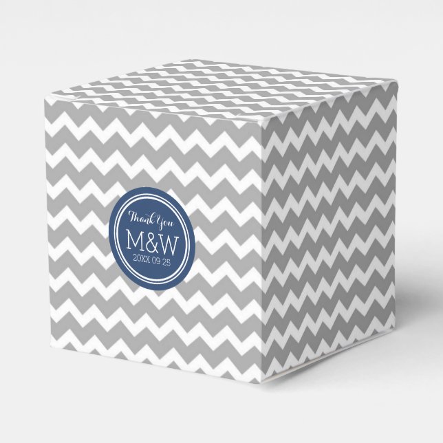Gray Blue Zickzack Wedding Monogram Fevor Box Geschenkschachtel (Vorderseite)