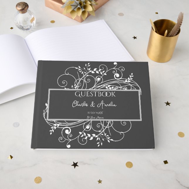 Gray Blüh Wedding Guest Book Gästebuch (Vorderseite Offen)