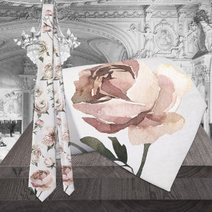 Gray & Blush Roses Ranunculus Dahlias Wedding Krawatte