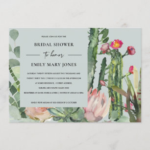 GRAY BOHO PINK FLORAL CACTUS FOLIAGE BRAUTPARTY EINLADUNG