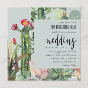 GRAY BOHO PINK FLORAL DESERT CACTI FOLIAGE WEDD EINLADUNG