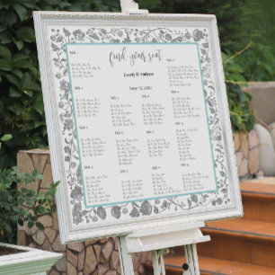 Gray Boho Wildblume Floral Blue Borders Poster