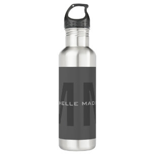Gray Bold Monogram Modern Minimalistisch Name Init Edelstahlflasche