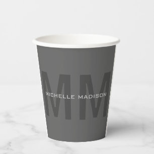 Gray Bold Monogram Modern Minimalistisch Name Init Pappbecher
