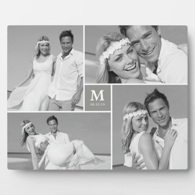 Gray Box Zeitlose Monogram Wedding Foto Easel Fotoplatte (Vorderseite)