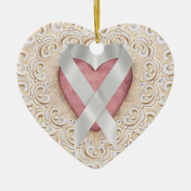 Gray Brain Cancer Ribbon from Heart - SR Keramik Ornament (Vorne)