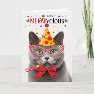 Gray British Shorthair Cat MEOWvelous Birthday Karte