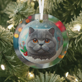 Gray British Shorthair Glass Ornament