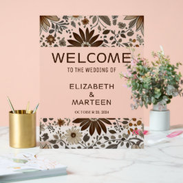 Gray Brown Leaf Muster Herbsthochzeit Acrylschild