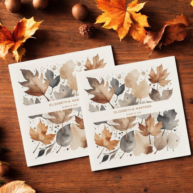 Gray Brown Maple Leaf Herbst Hochzeitspapier Napki Serviette (Von Creator hochgeladen)