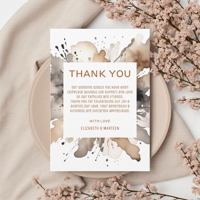 Gray Brown Watercolor Herbsthochzeit Dankeskarte (Von Creator hochgeladen)