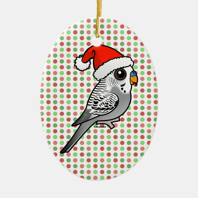 Gray Budgie Santa Claus Keramikornament (Vorne)