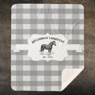 Gray Buffalo Kariert Farm Horse Sherpa Blanket Sherpadecke