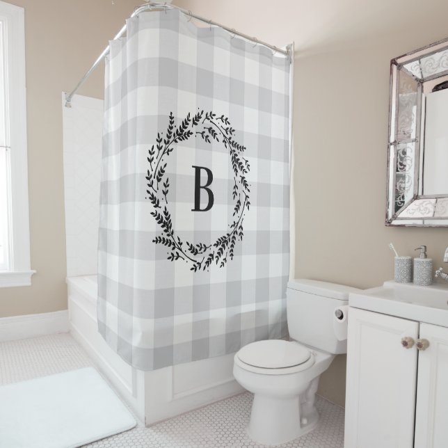 Gray Buffalo Karo Monogram | Bauernhof Badezimmer Duschvorhang (Beispiel)