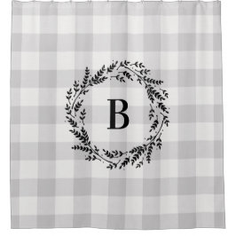 Gray Buffalo Karo Monogram | Bauernhof Badezimmer Duschvorhang