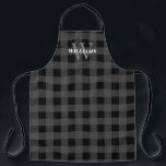 Gray Buffalo Karo Name & Initial Schürze<br><div class="desc">Graue Büffel-Karo-Schürze mit dem ersten,  blassgrauen und dem letzten,  weißen Namen.</div>