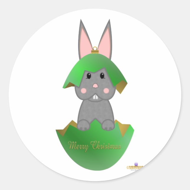 Gray Bunny Green Weihnachtsschmuck Merry Christma Runder Aufkleber (Vorderseite)