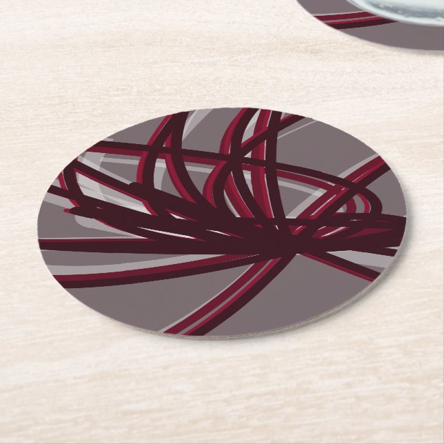 Gray & Burgund Abstrakte Ribbons Runder Pappuntersetzer (Angewinkelt)
