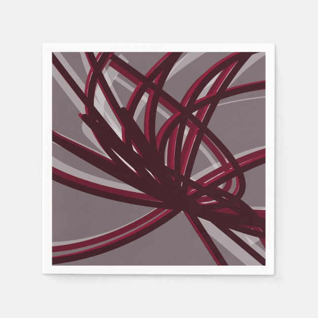 Gray & Burgund Abstrakte Ribbons Serviette (Vorderseite)