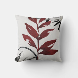 Gray & Burgund Wasserfarbe Blätter Hummingbird Kissen