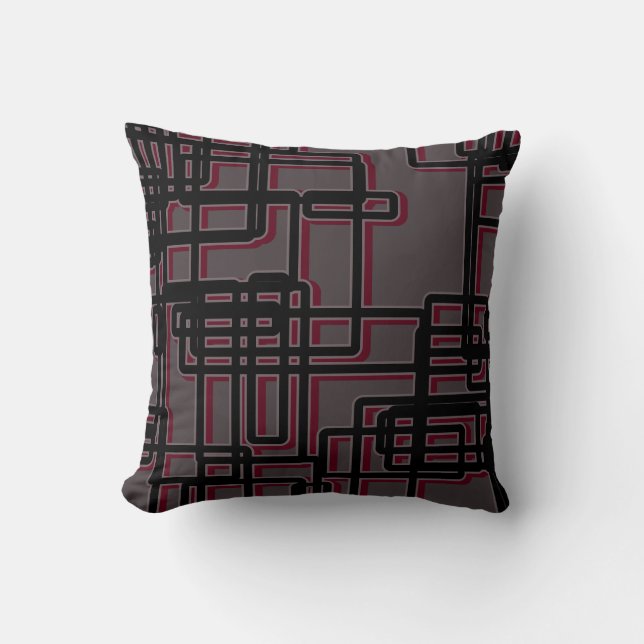 Gray Burgundy & Black Geometric Mitte des Jahrhund Kissen (Vorderseite)