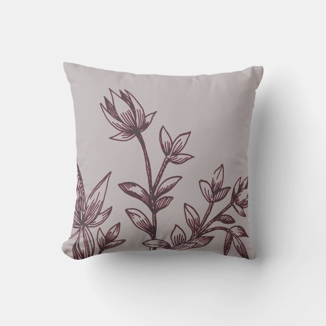 Gray & Burgundy Botanical | Rhatany-Blume Kissen (Vorderseite)