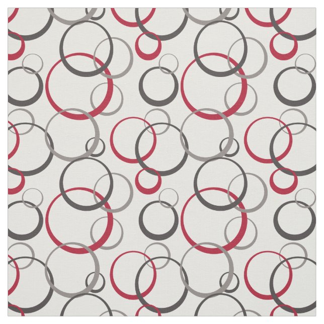 Gray Burgundy Red Rings Modernes geometrisches Mus Stoff (Muster)