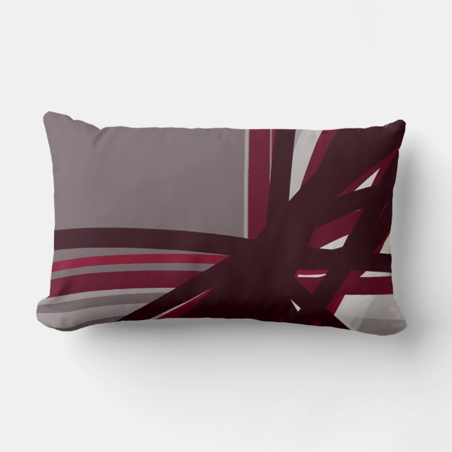 Gray Burgundy & White Artistic Abstrakt Linear Lendenkissen (Vorderseite)