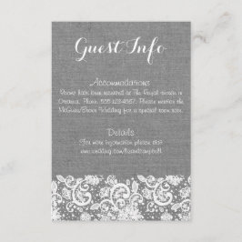 Gray Burlap and Lace Info Card - Rustikale Hochzei Begleitkarte