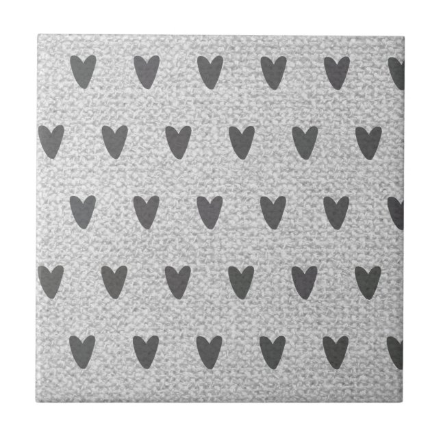 Gray Burlap Whimsical Hearts Rustikales Bauernhaus Fliese (Vorderseite)